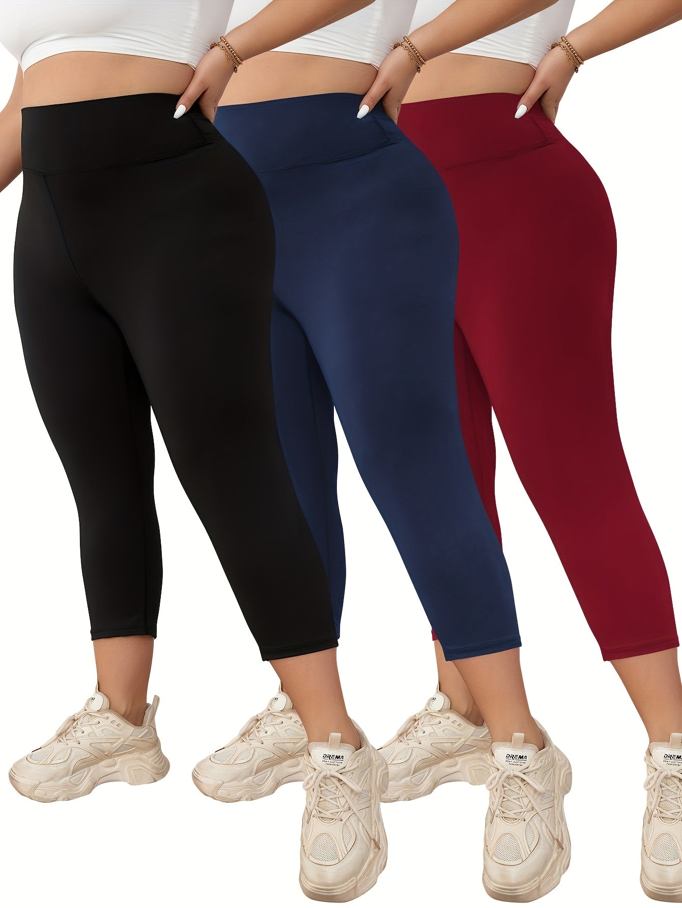 Plus Size High-Waisted Yoga Capri Leggings 7/8 Length Workout Pants Moisture-Wicking