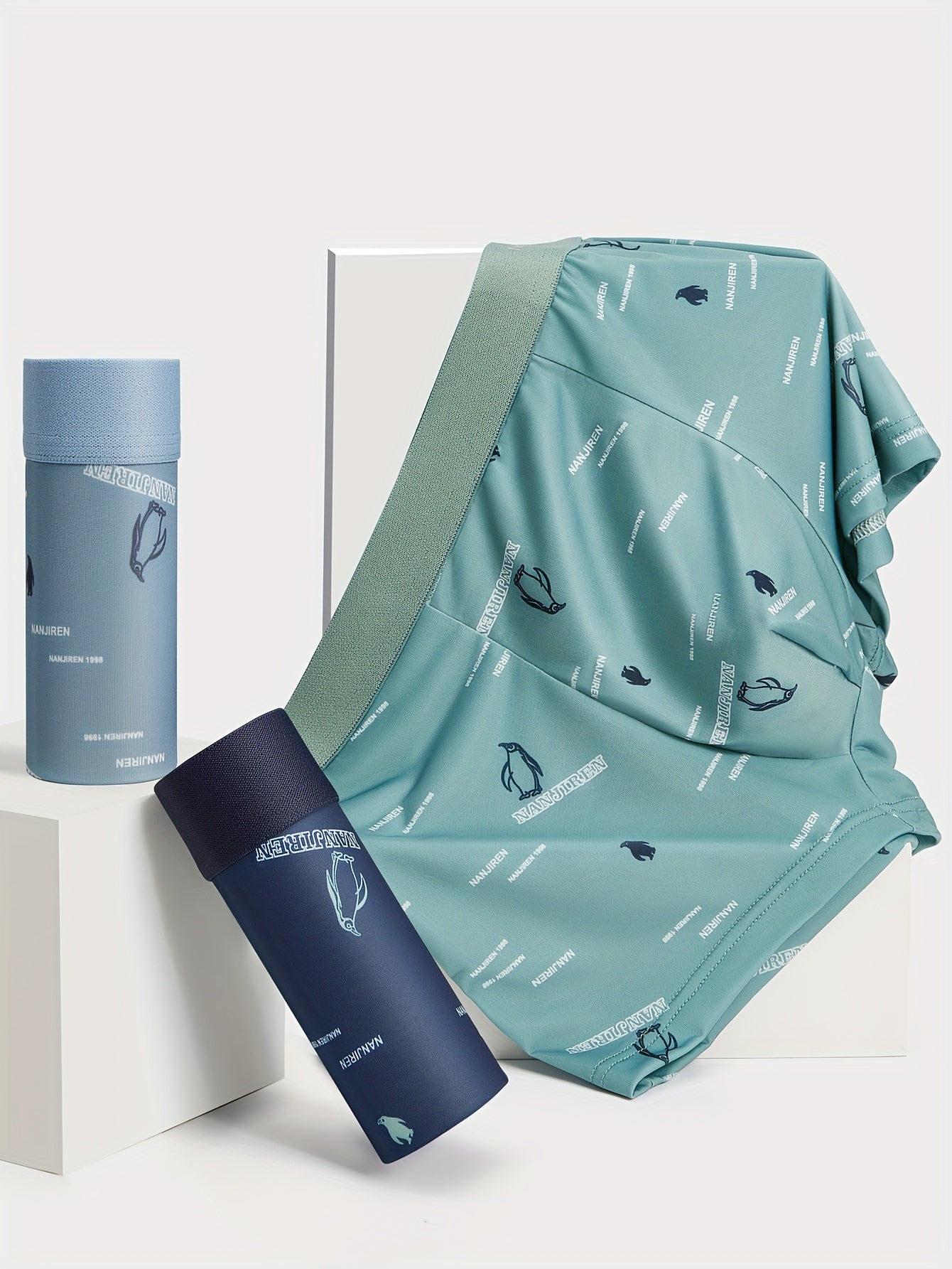 Men's Quick-Dry Penguin Print Underwear 5-Pack Shorts Polyester Spandex