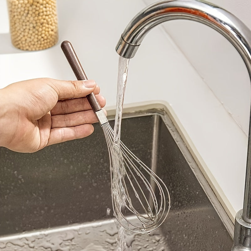 Stainless Steel Handheld Egg Beater with Wooden Handle for Baking