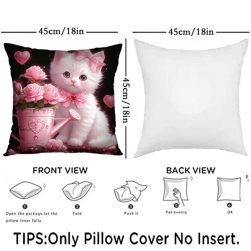 Set of 2 Floral and Kitten Pattern Throw Pillow Covers 45.72 cm Polyester Washable