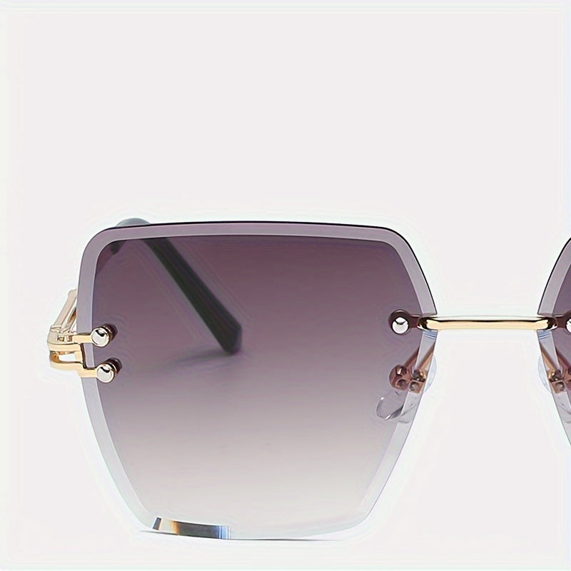 Gafas de sol sin marco con forma cuadrada para mujer con lentes de degradado, casual, para playa y fiesta