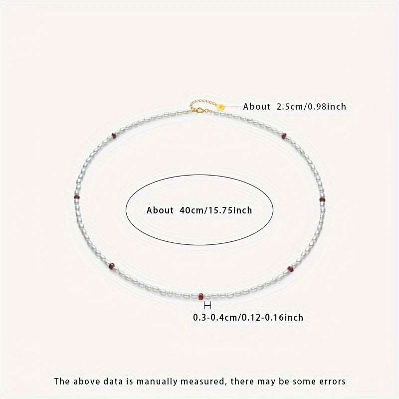 Women’s Freshwater Pearl Necklace with Silver Clasp Adjustable Rice-Shaped June Birthstone Jewelry