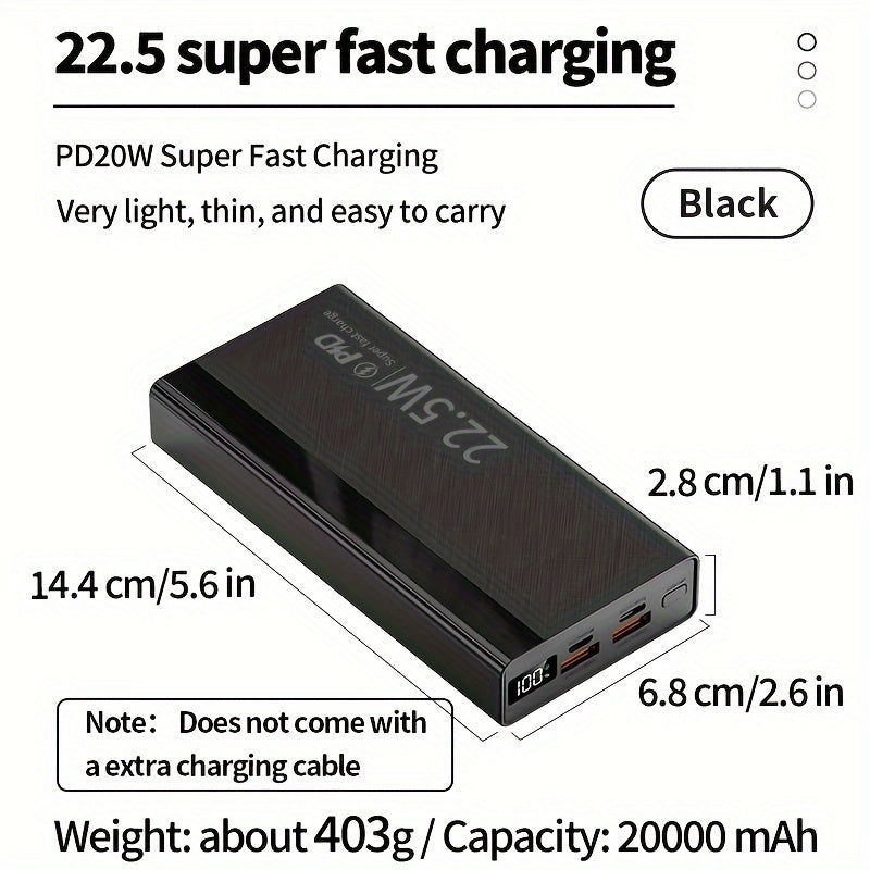 30000/20000/10000 mAh Ultra-ingich Portativ Quvvat Banki, 22.5W Tez Zaryadlash, iPhone/Android qurilmalari uchun LED Quvvat Ko'rsatkichi, USB/Type-C/mikro interfeyslari bilan Favqulodda Quvvat Zaxirasi.