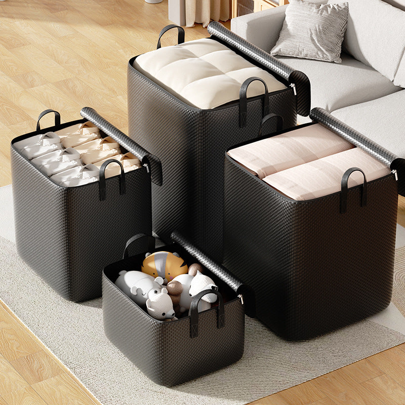 Black Extra Large Canvas Storage Box with Lid Waterproof Dustproof Moisture-Proof for Clothing Quilts Household Moving