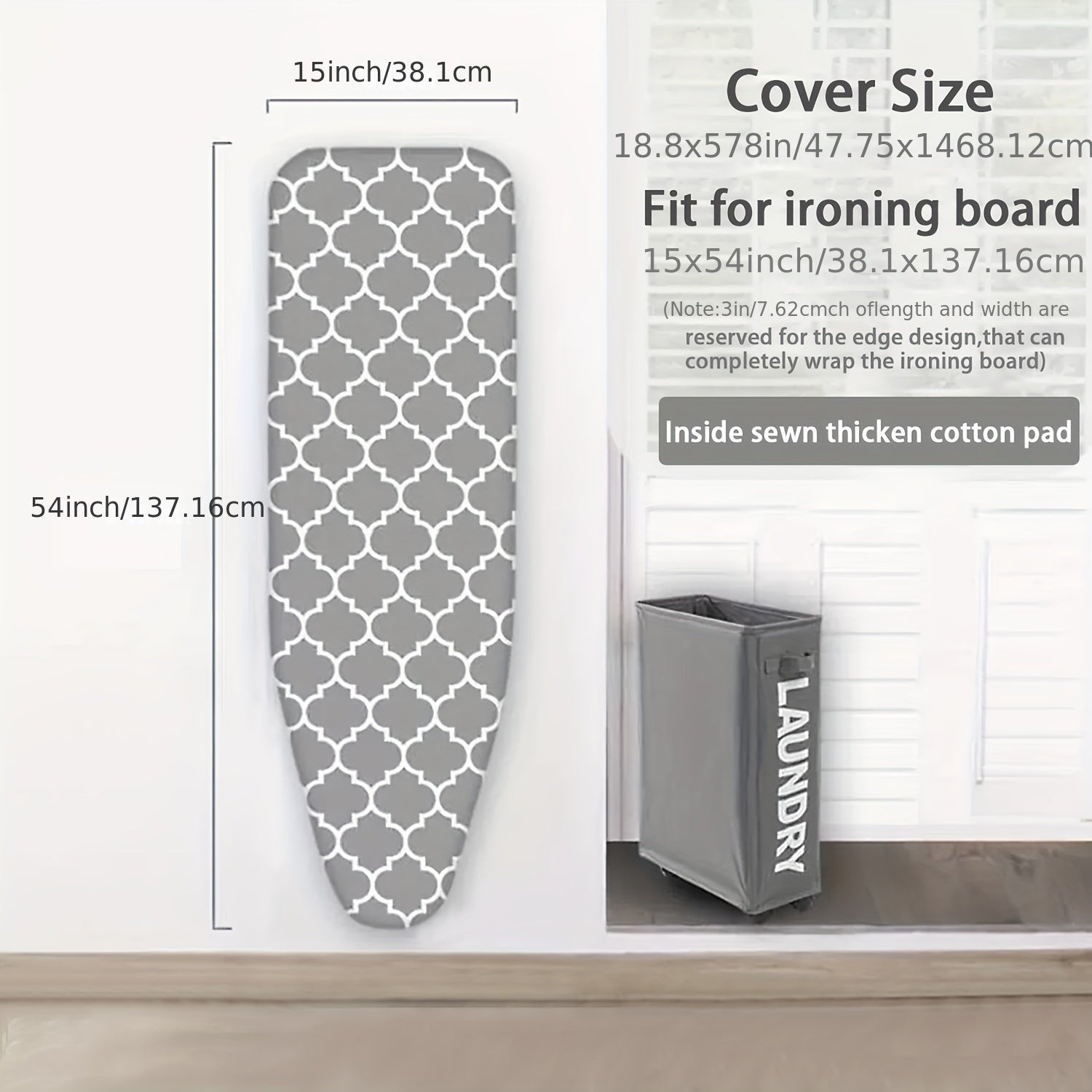 Funda para tabla de planchar 38x137cm, almohadilla de algodón grueso, bordes elásticos, ajuste estándar