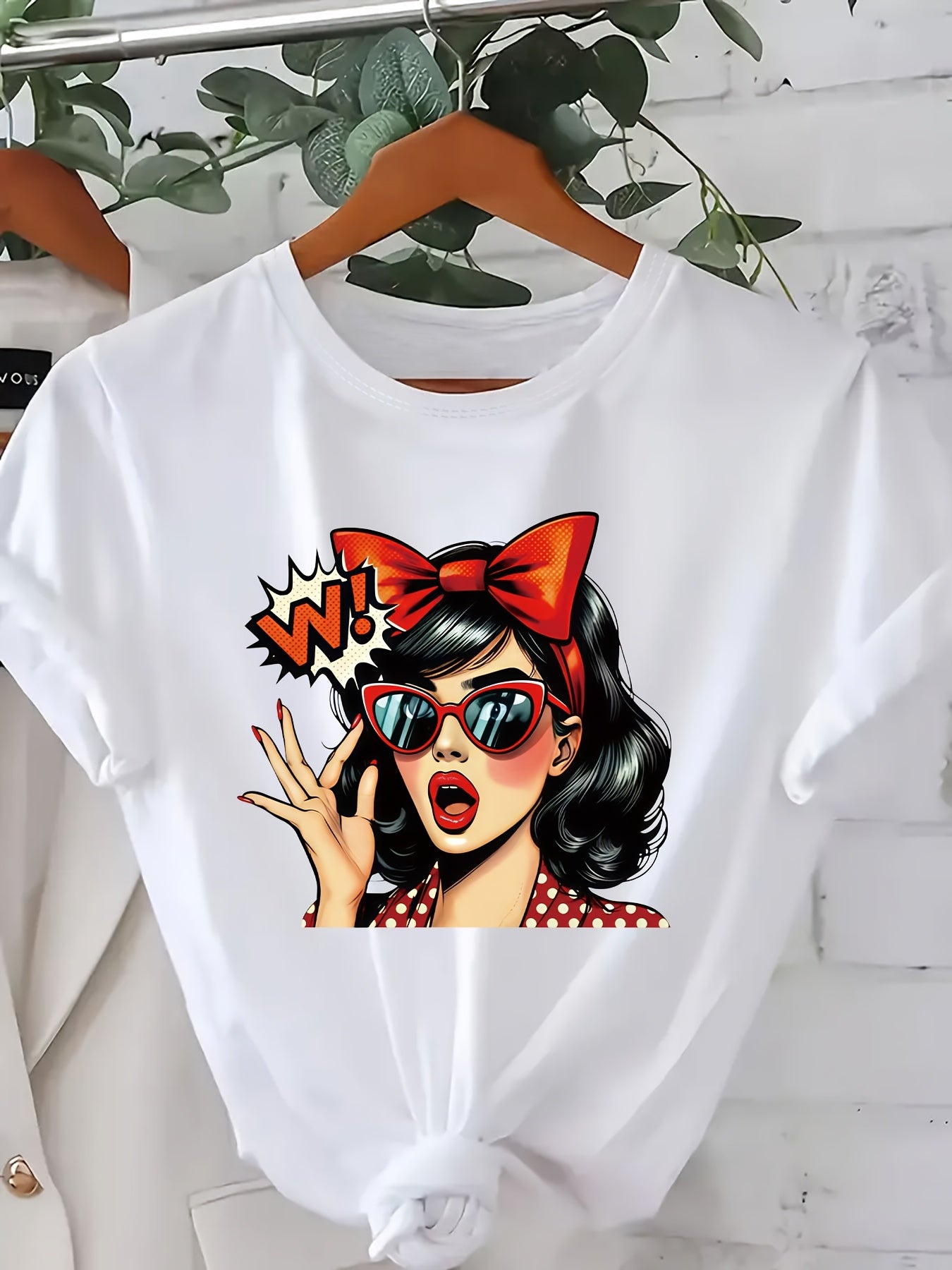 Women's Graphic T-Shirt White Short Sleeve Casual Pop Art Bow