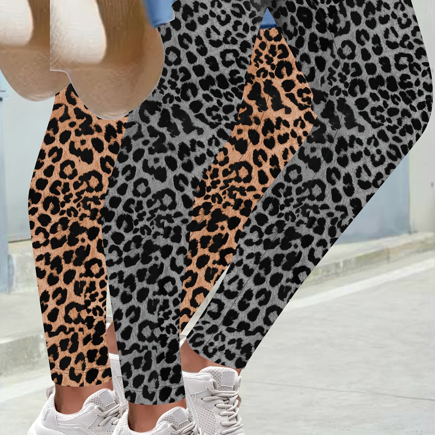 Women's High-Waisted Leggings Polyester Spandex Solid Color Plus Size Black