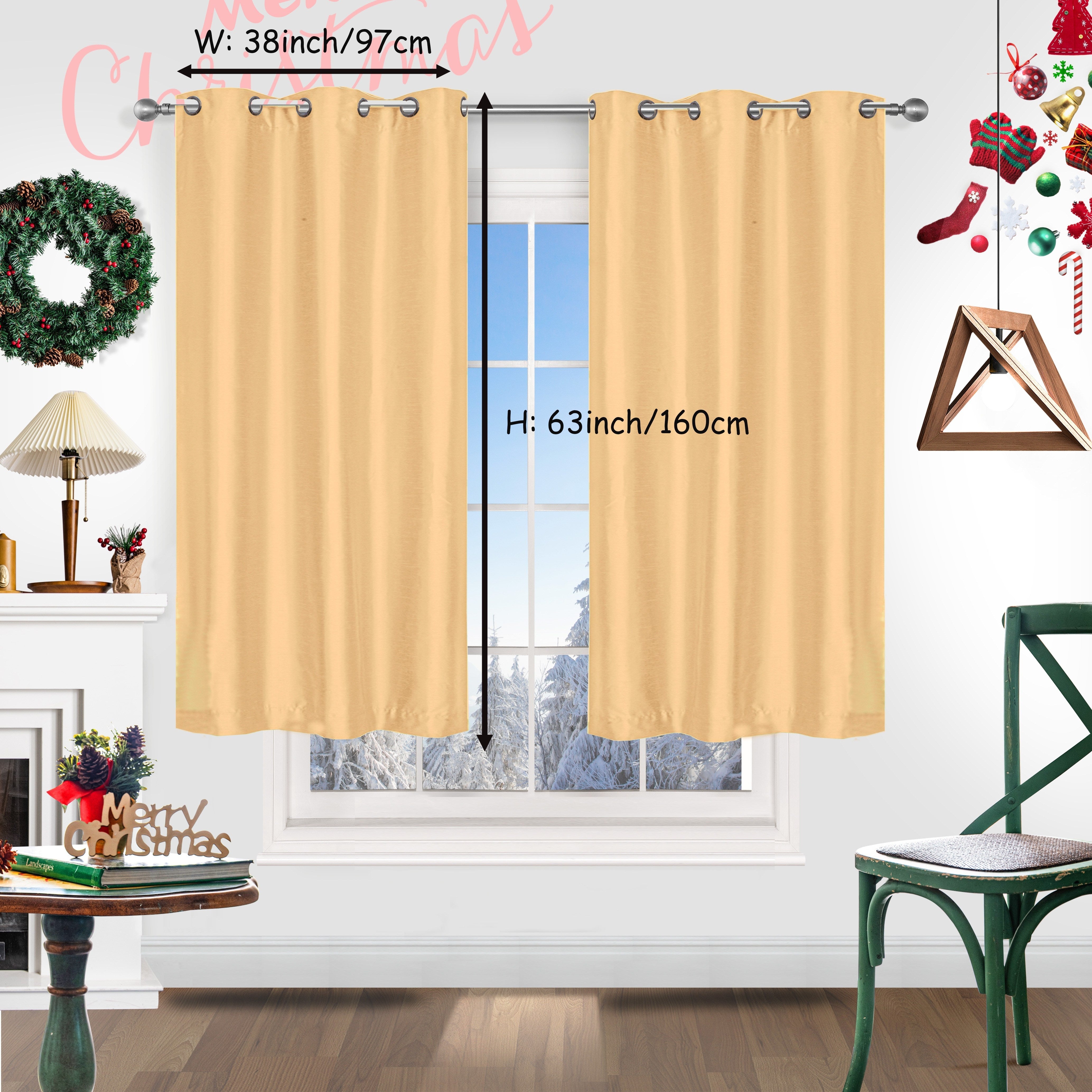 Red Christmas Curtains 2 Pieces Faux Silk Grommet Top for Living Room Bedroom Office