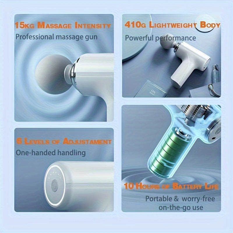 4 ta almashtiriladigan massaj boshliqlari, USB zaryadlash, plastik korpus bilan jihozlangan portativ sport massaj uskunasi, butun tana va uyda foydalanish uchun mos.