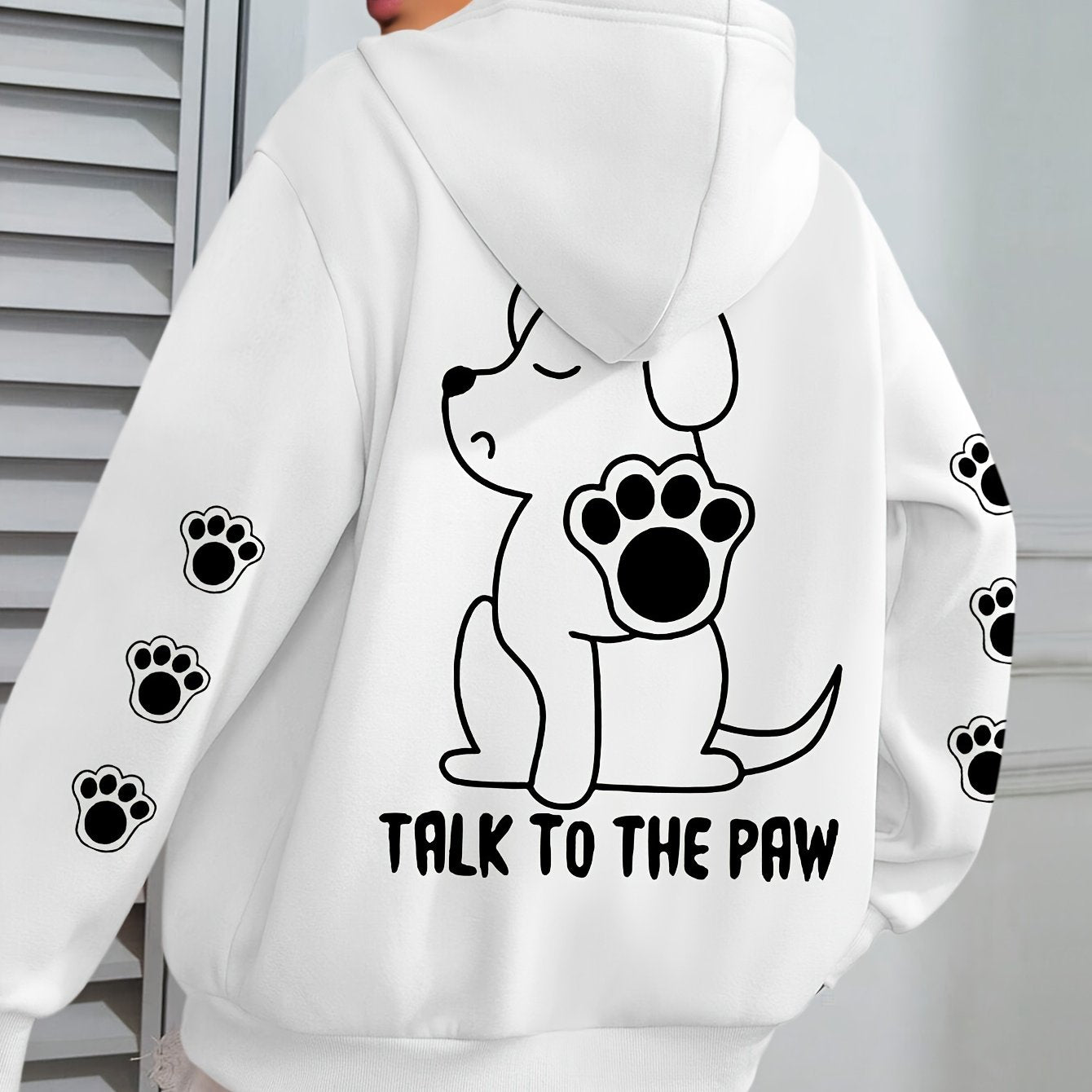 Plus Size Beige Hoodie with Dog "Talk to the Paw" Design Casual Pullover