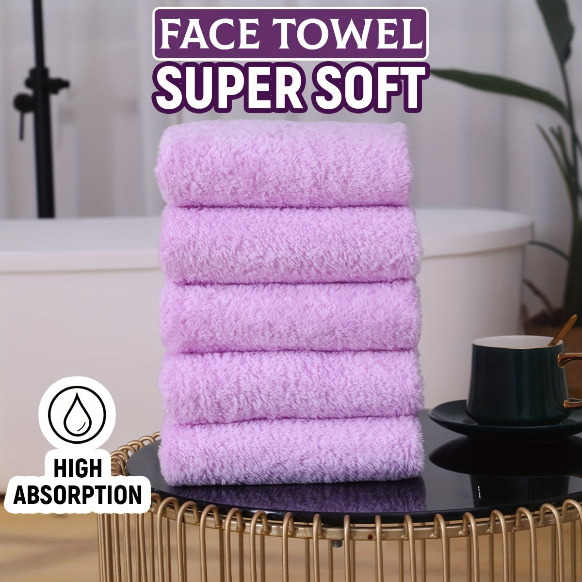 Set of 5 Soft Polyester Hand Towels Quick-Drying Absorbent for Bathroom Spa