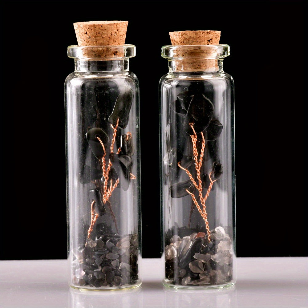 Botella de deseos de cristal con cristales naturales y árbol de la suerte para meditación y decoración