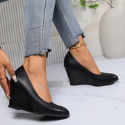 Women's Solid Color Slip-On Shoes with Wedge and Point Toe