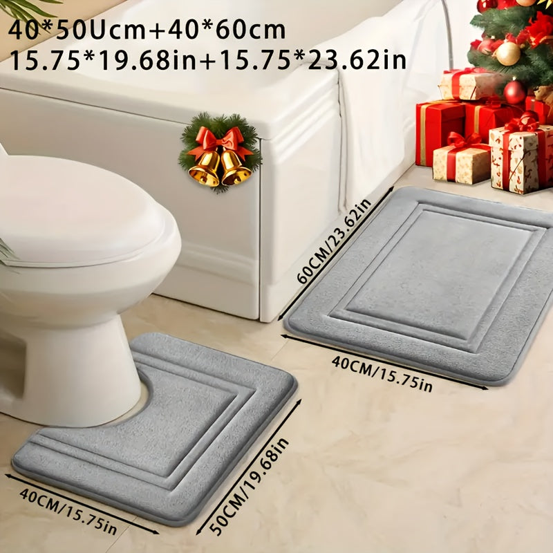 Coral Fleece Bath Mats 2-Pack Non-Slip Absorbent Knit Polyester 530gsm 1.3cm Thick