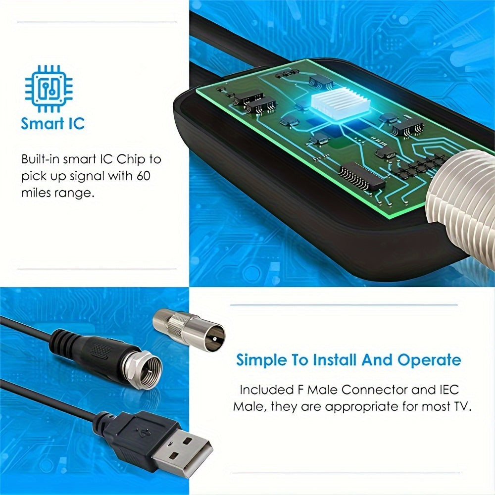 Indoor Digital TV Antenna 240 Mile Range Ultra HD Amplifier Coaxial Cable