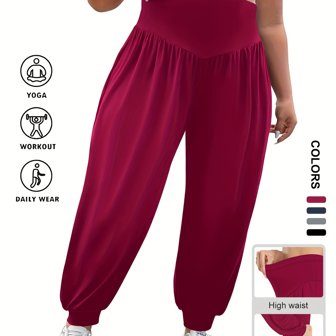 Plus Size High-Waisted Lantern Pants Solid Color Spring Summer