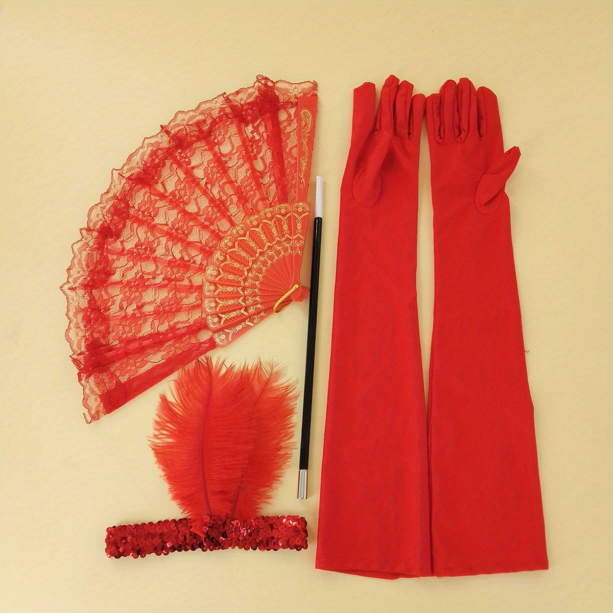1920s Women's Masquerade Party Accessories Gloves Feather Hair Clips Smoke Tube Fans Dress Embellishments