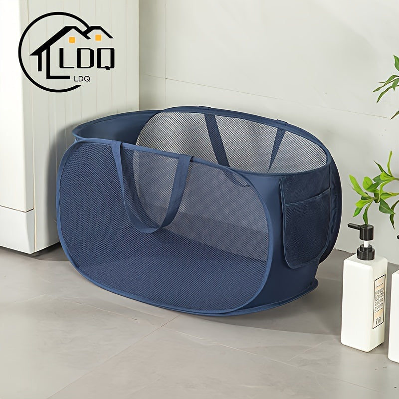 Lightweight Foldable Laundry Hamper with Mesh Design and Side Pocket