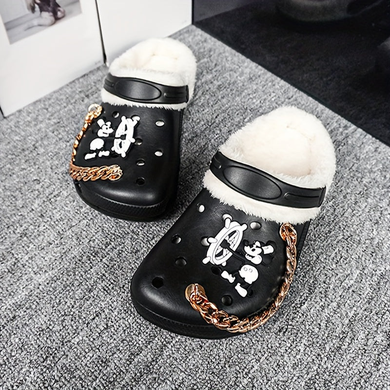 Ayollar uchun qishki issiq klogslar, multfilm naqshli EVA slip-on poyabzal