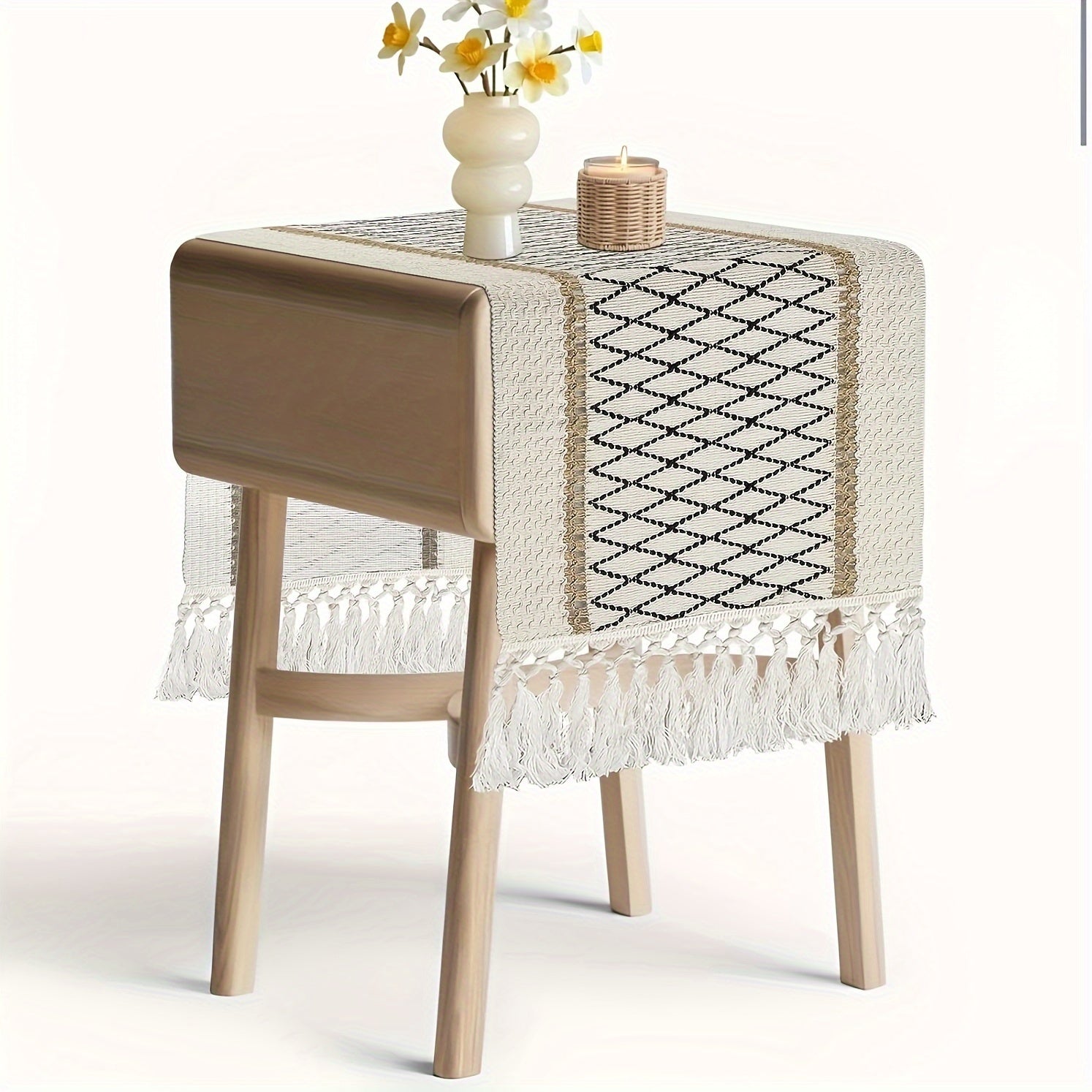 Linen Boho Chic Tassel Table Runner Farmhouse Style for Home Decor