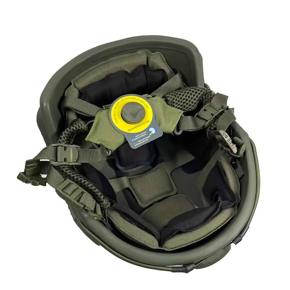Green Fiberglass Tactical Helmet with Adjustable Suspension for Outdoor Sports and Paintball