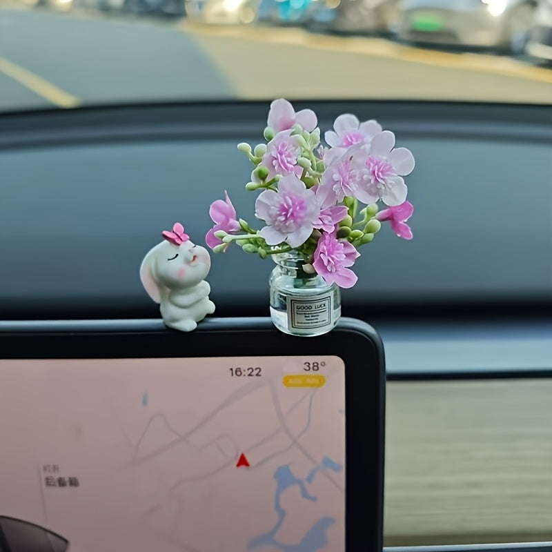 Miniature Resin Vase for Car Dashboard Decor with Healing Figurine