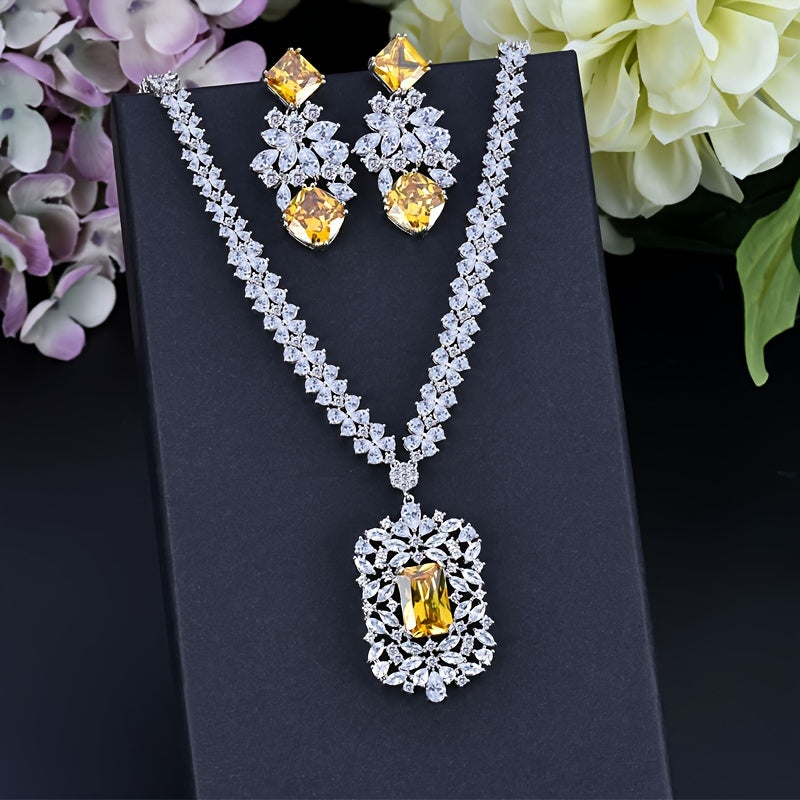 Elegant Jewelry Set with Synthetic Zirconia for Weddings and Formal Events