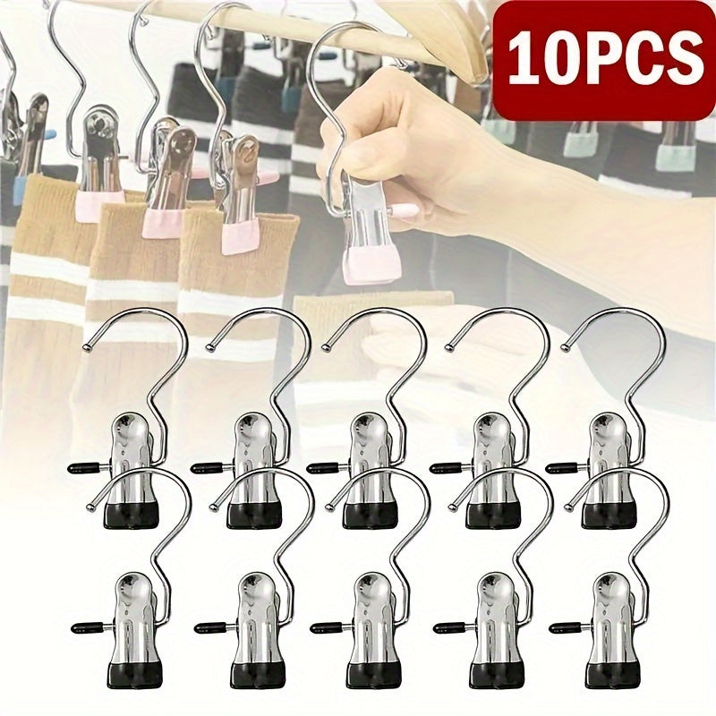 Set of 10 Stainless Steel Multi-Purpose Hangers with Hooks for Hats Socks and Pants