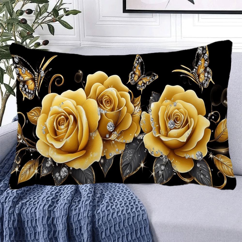 "Floral Print Flannel Pillow Cover in Casual Style, Zippered, Machine Washable, Suitable for All Seasons, Ideal for Multi-Position Sleepers. Includes Decorative Cushion Case for Sofa, Bedroom, or Car. Measures 50.8x30.48 cm (Pillow Insert Not Included)."