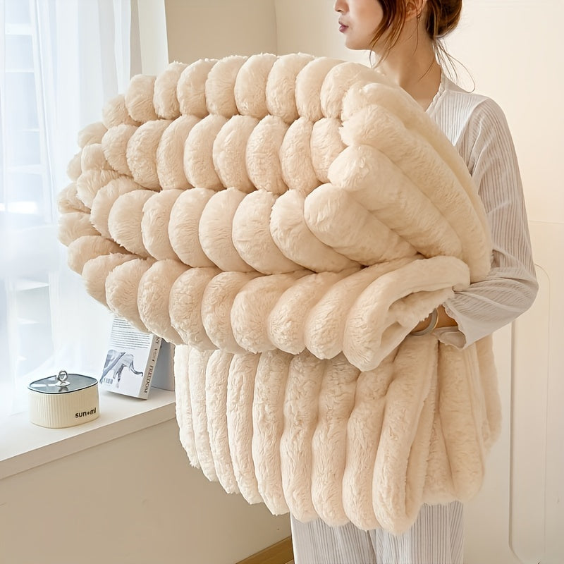 Double-Layer Plush Fur Throw Blanket Soft Warm Cozy for Couch Bed Travel