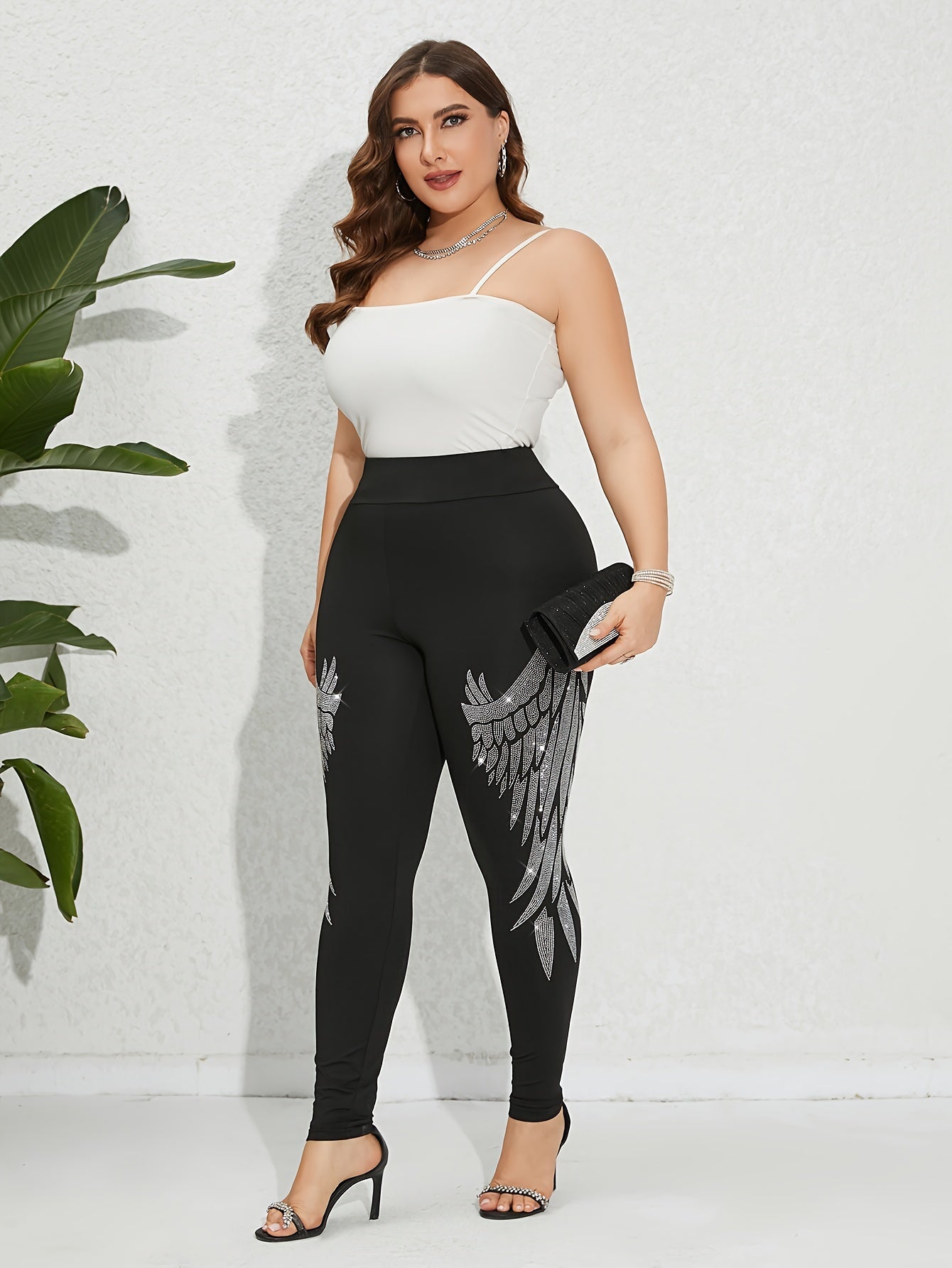 Plus Size Women's Stretch Diamond Wing Pattern Casual Trousers