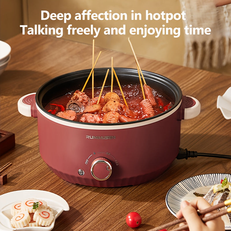 Однослойный красный электрический кастрюля для 1-2 человек, идеально подходит для домашних кухонь, общежитий и автодомов. Европейская стандартная вилка, батареи не входят в комплект.