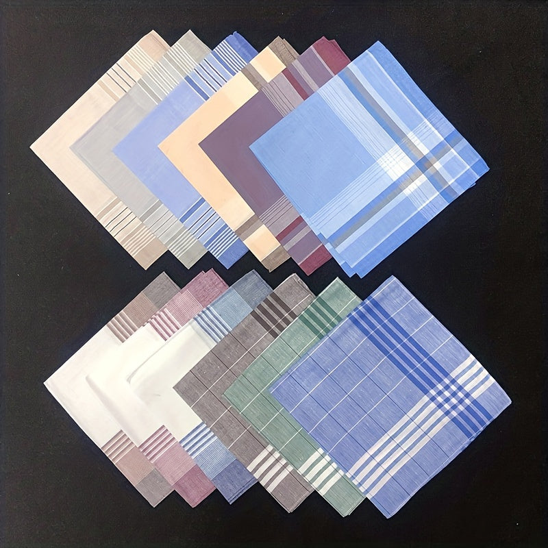 Set of 12 Men's and Women's Cotton Handkerchiefs in Assorted Colors and Styles