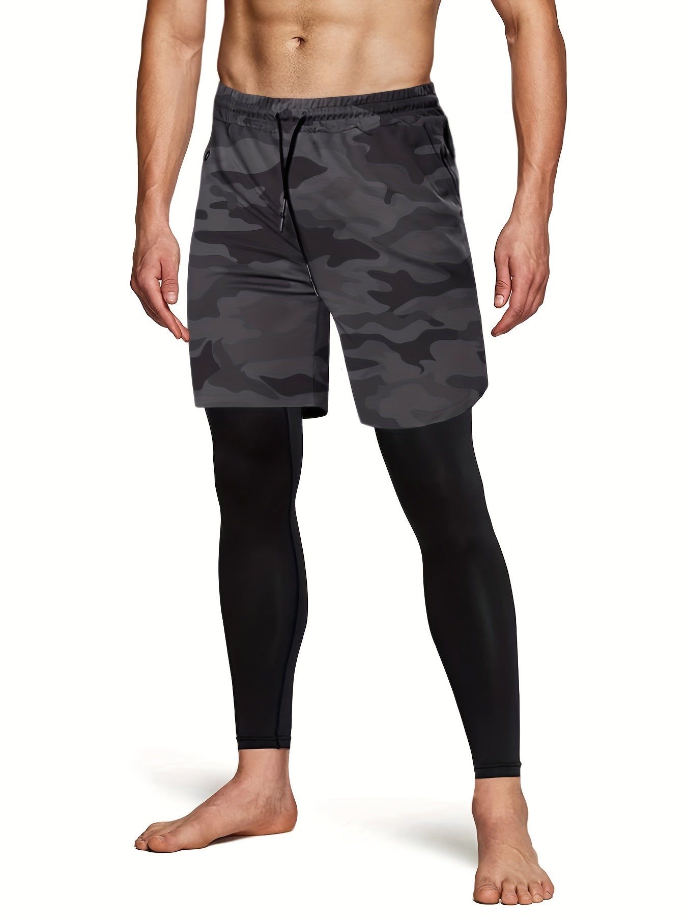 Men's 2-in-1 Workout Shorts with Pocket High Stretch Cropped for Running Yoga Training