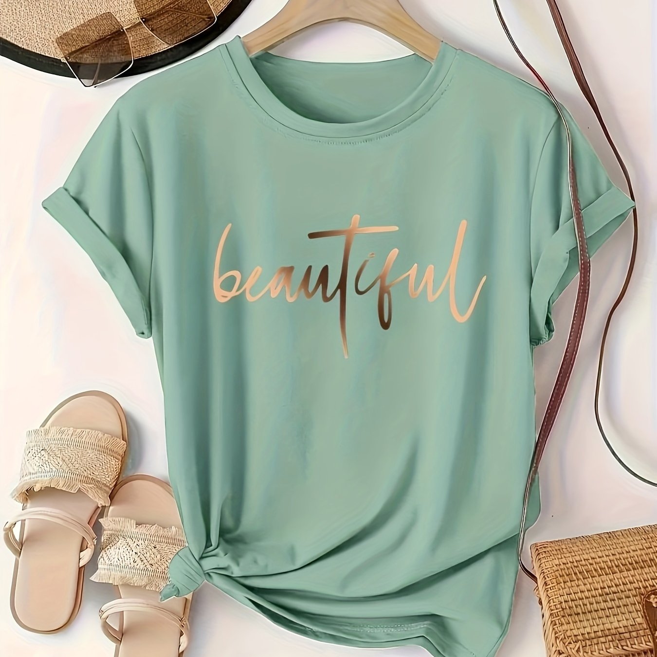 Women's Polyester Loose Fit Summer Top with Alphabet Pattern