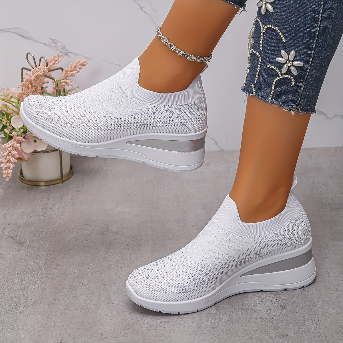 Women's Slip-On Sneakers Black with Platform Sole Cushioned Insole