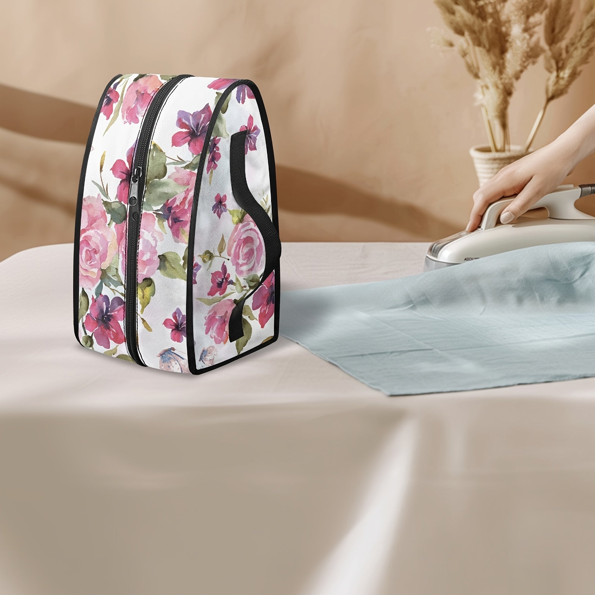 Bolsa de planchado portátil con diseño floral vintage, asa superior, almacenamiento a prueba de polvo