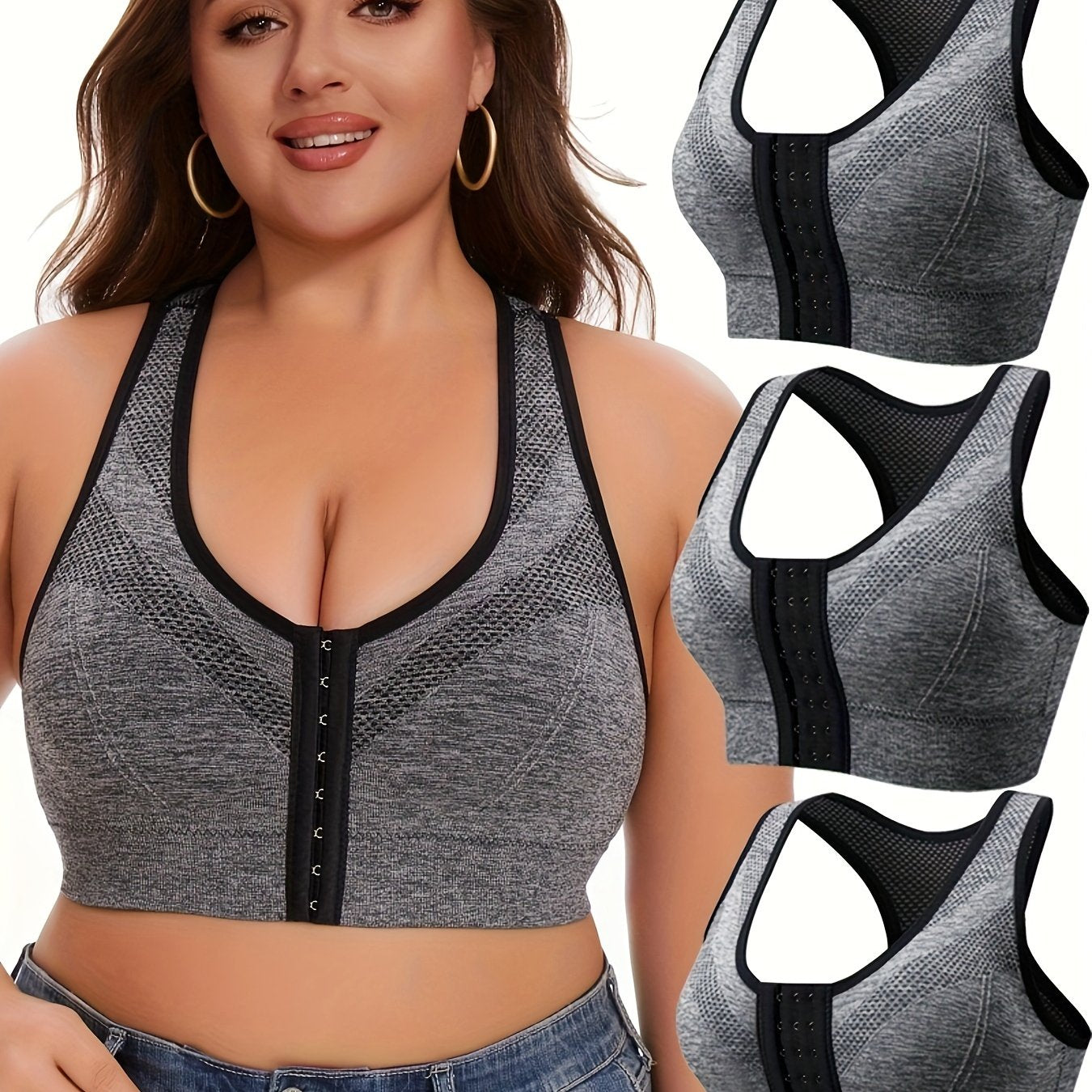 Women's Wireless Breathable Sports Bra Plus Size 3 Pack
