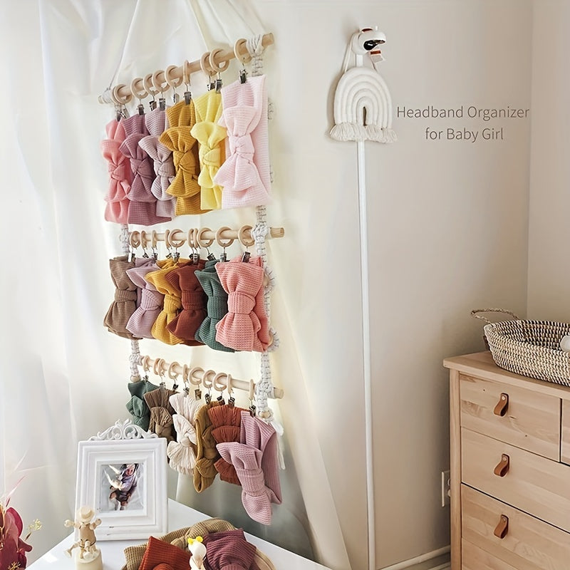 Set of 30 Wooden Wall Hooks with Bohemian Lace Barrettes for Hair and Burp Cloth Storage