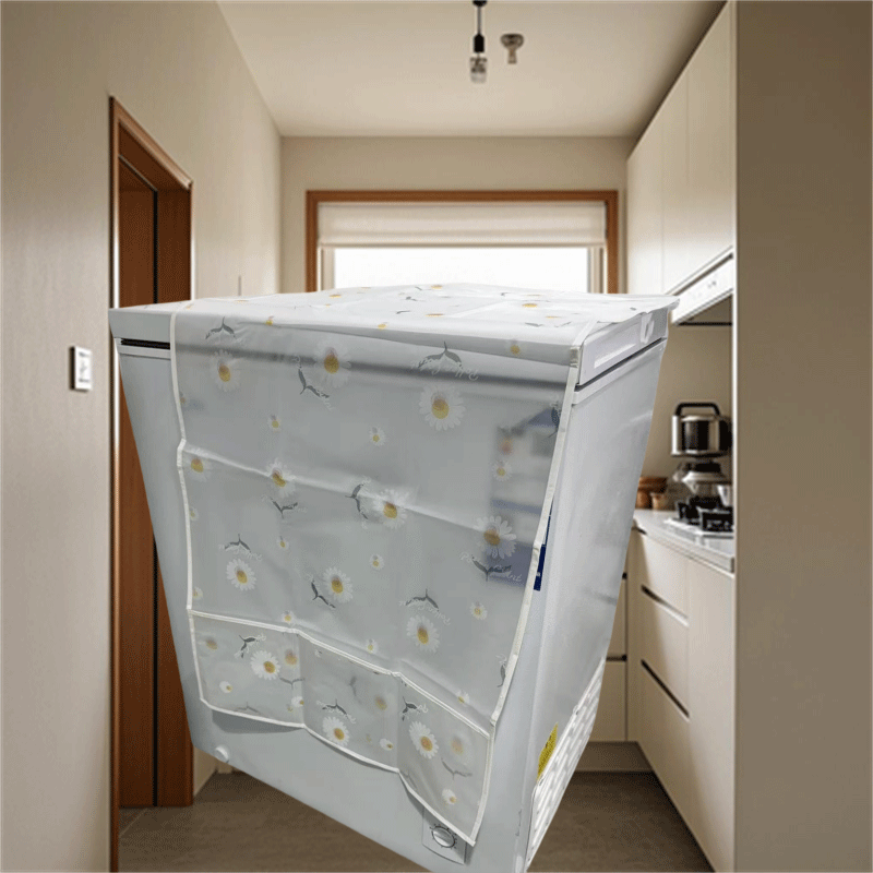 Durable Green Leaf and Orange Daisy Pattern Appliance Cover for Kitchen Appliances