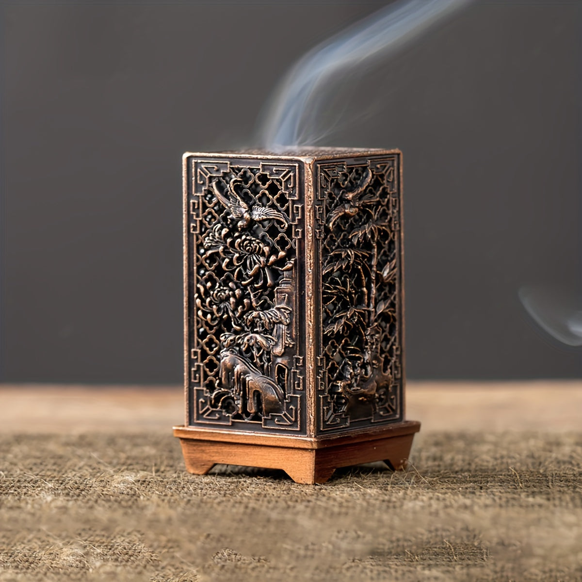 Metal Incense Holder with Traditional Chinese Floral Design for Aromatherapy and Home Decor