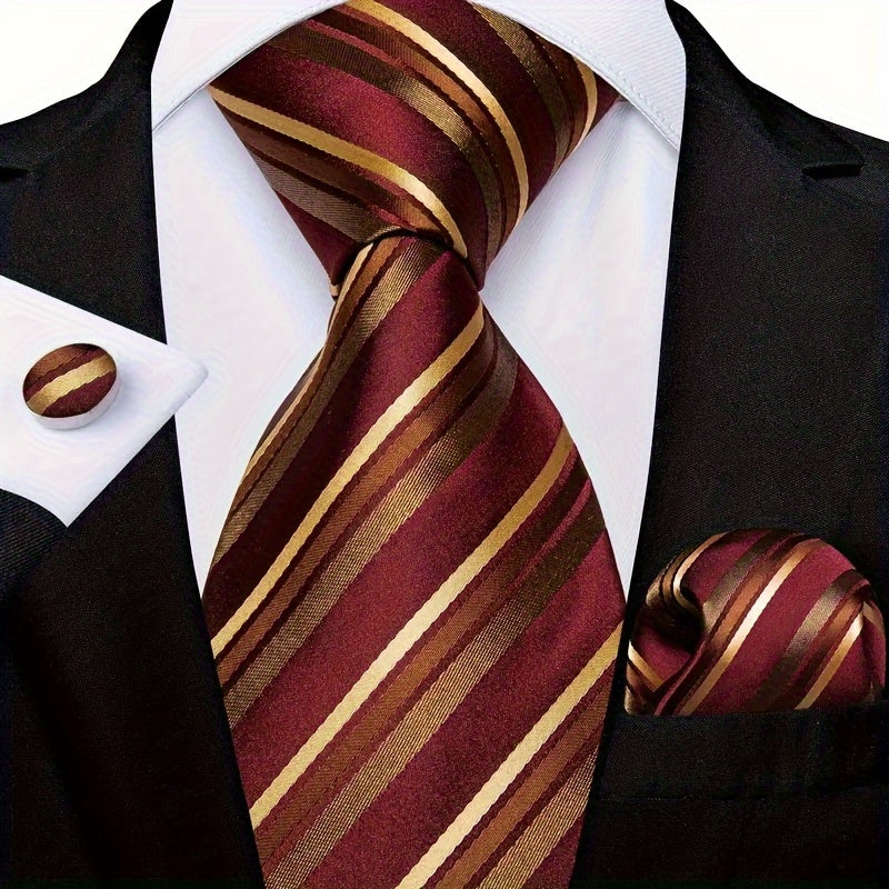 Men's Necktie Set with Cufflinks, Striped Fashion for Business and Parties