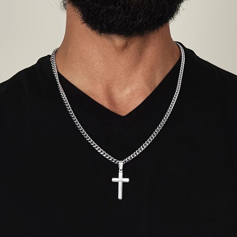 Stainless Steel Cuban Chain Necklace with To My Son Cross Pendant Gift Box