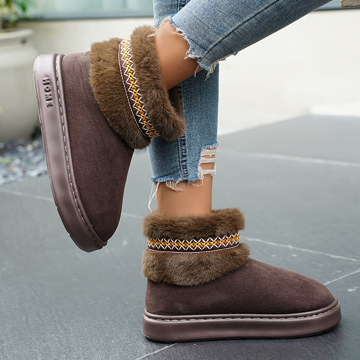 Women's Autumn Winter Solid Color Plush House Slippers Anti-Slip Comfort