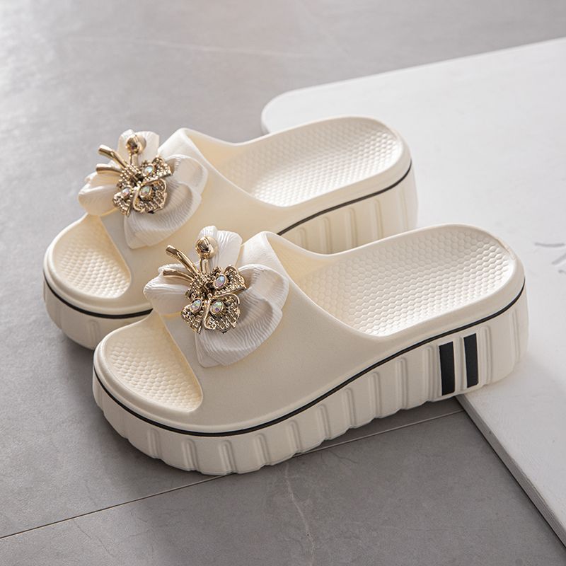 Women Floral Embellished Slide Sandals EVA Non-Slip Durable Beach Shoes