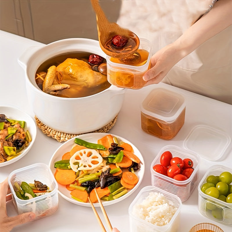 7 ta oziq-ovqat saqlash konteynerlari to'plami, qopqog'lar bilan, ustki, yopiladigan, idishga mos keladigan