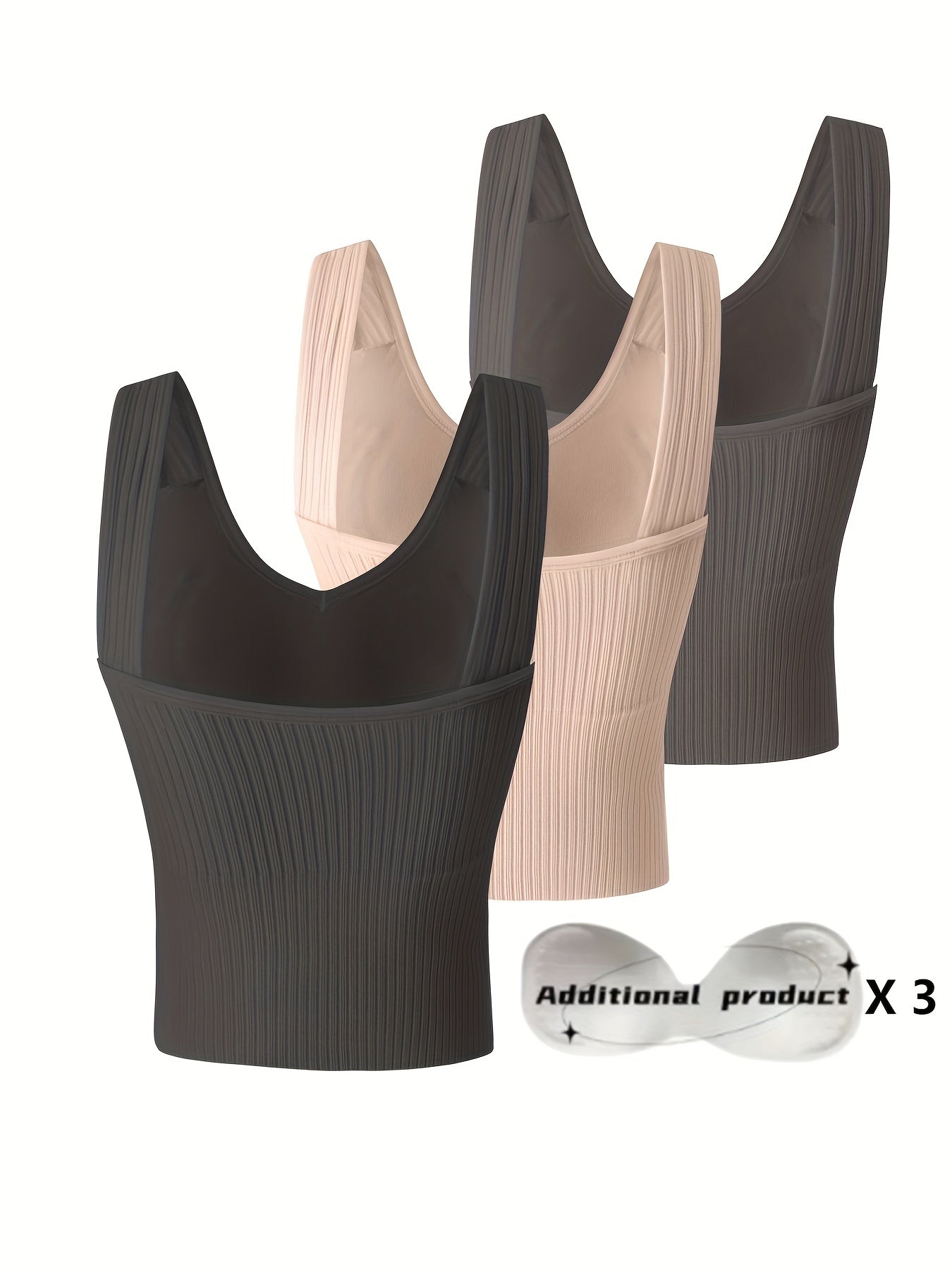 Women's Ribbed Tank Top with Wireless Vest Bra and Detachable Chest Pads