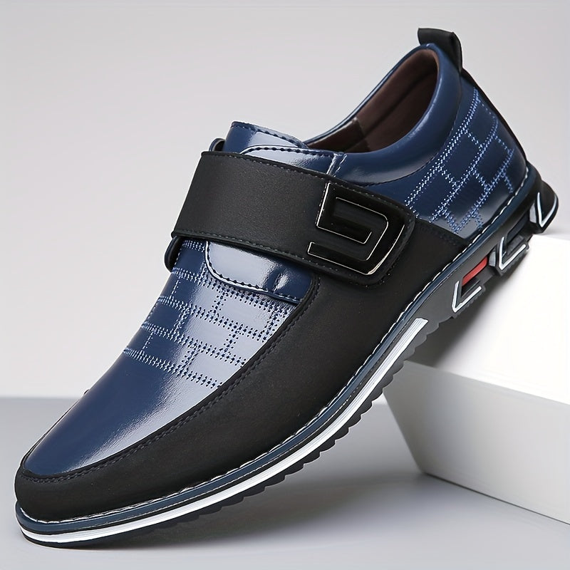 Men's Leather Loafers Casual Dress Shoes with Hook and Loop Fastener for Office and Casual Wear