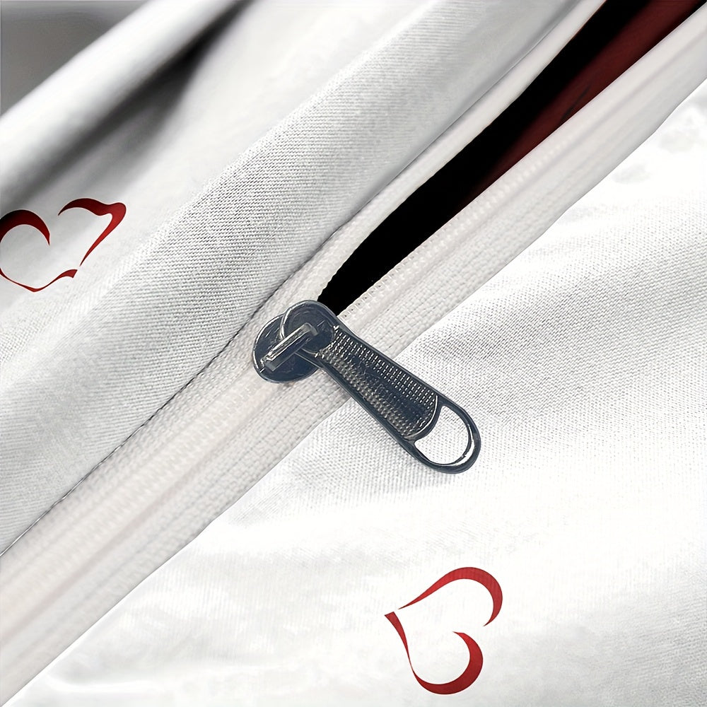 Soft Cozy Love Heart Duvet Cover Set with Zipper Closure and Pillowcases for All Seasons