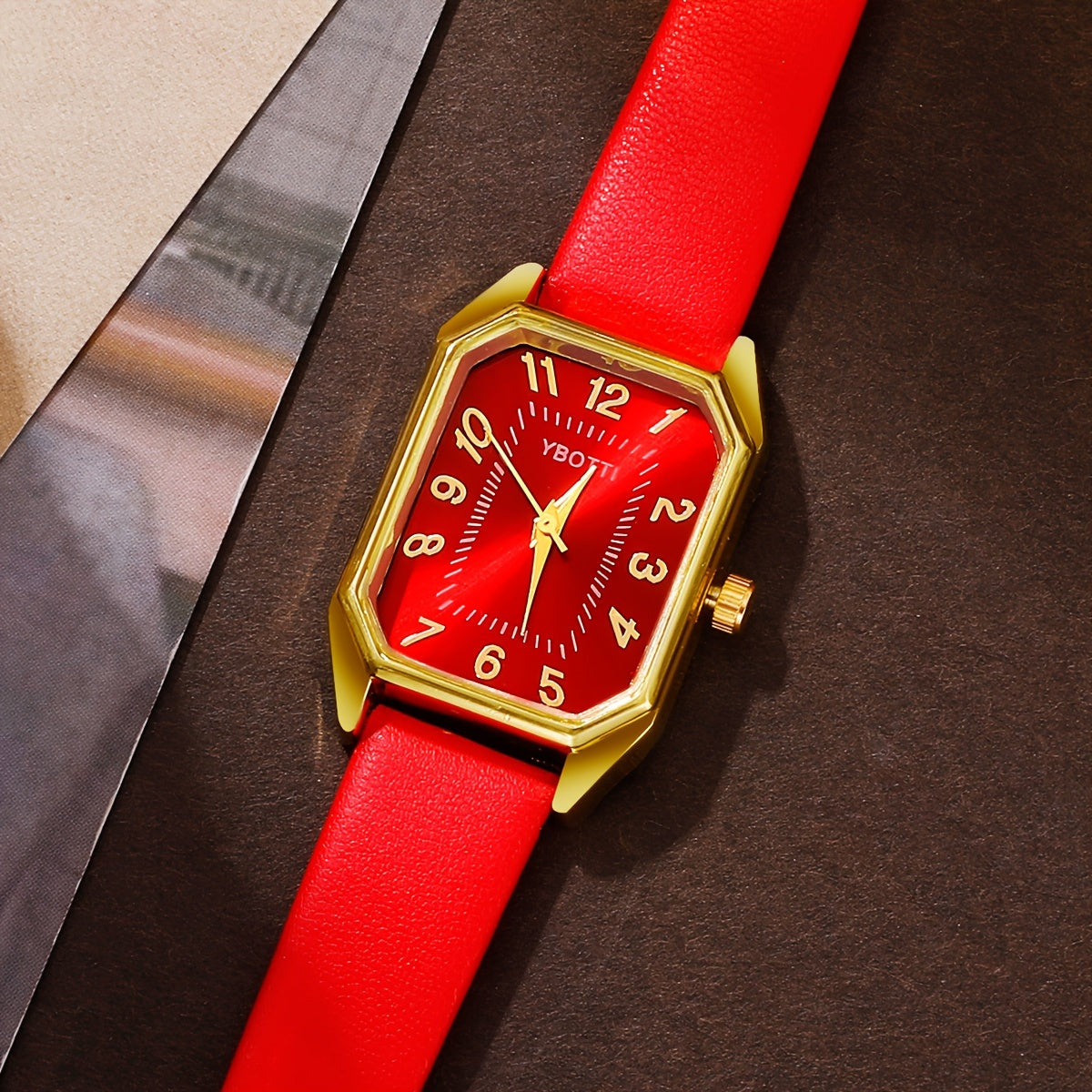 Women's Quartz Watch and Jewelry Set with Rhinestone Accents Rectangle Case PU Leather Band Analog Display Non-Rechargeable Battery